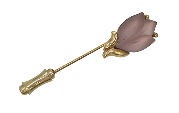 Whiting and Davis 1 3/4" Frosted Amethyst Purple Tulip Stick Hat Pin