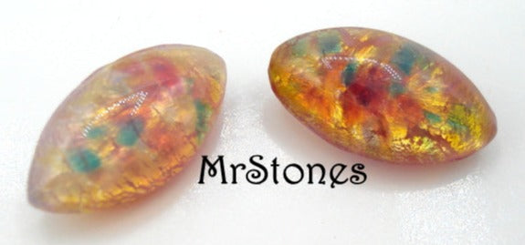 10x5mm (3146) Fire Opal Harlequin Marquise Navette Buff Top Doublet Cz Glass