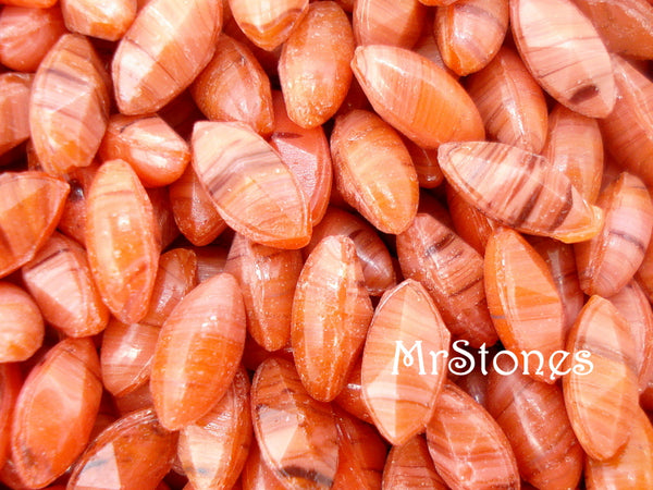 6x3mm (3146) Coral Matrix Glass Marquise Navette Buff Top Doublet