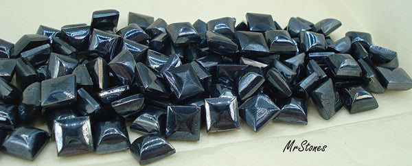 8mm (2062) Hematite Glass Square Cabochon West Germany