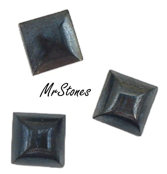 8mm (2062) Hematite Glass Square Cabochon West Germany