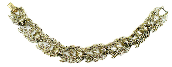 Coro Bracelet Gold Tone Flower Accents Alternating Black Diamond Siam Rhinestones