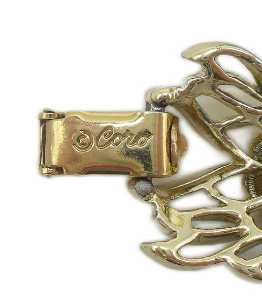 Coro Bracelet Gold Tone Flower Accents Alternating Black Diamond Siam Rhinestones