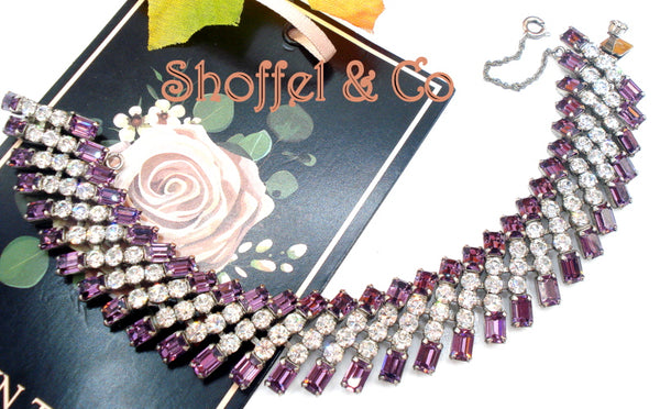 SHOFFEL & CO. Bracelet Slant Rows Amethyst and Crystal Rhinestones PS