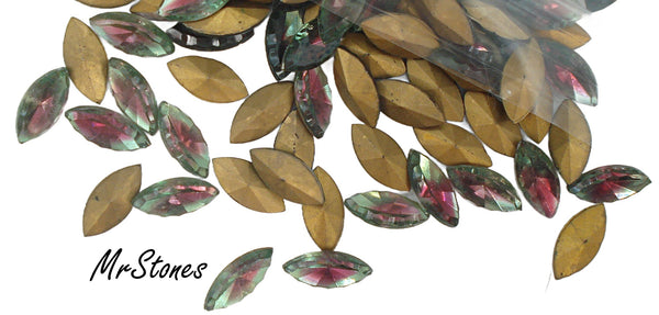 15x7mm (4215/2) Bi-Color Ruby Green Tourmaline Scalloped Edge Marquise Navette