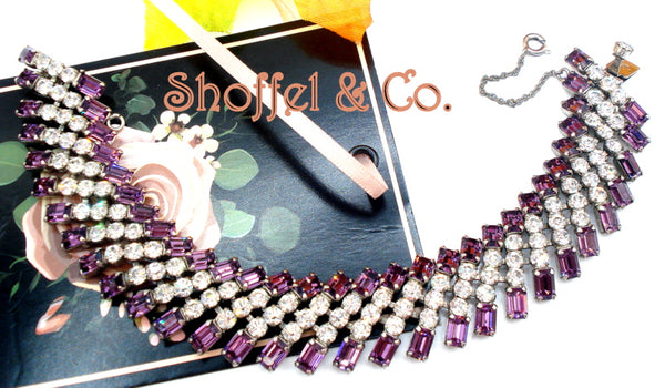 SHOFFEL & CO. Bracelet Slant Rows Amethyst and Crystal Rhinestones PS