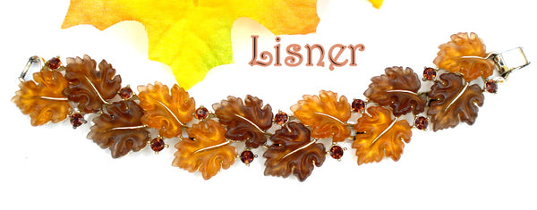 LISNER Fall Colors Molded Leaves Bracelet Rhinestones