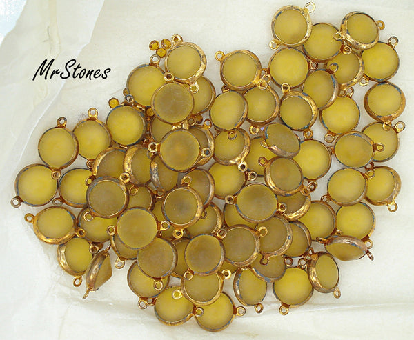 11mm (LINK) (48ss) Bezel Set Gold Tone Setting Topaz Frosted Round Connector 2/$1.00
