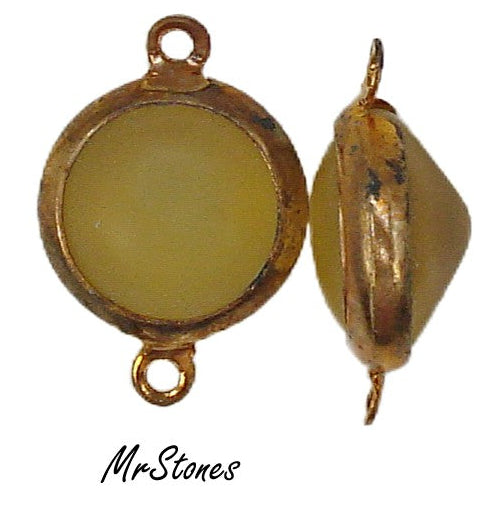 11mm (LINK) (48ss) Bezel Set Gold Tone Setting Topaz Frosted Round Connector 2/$1.00