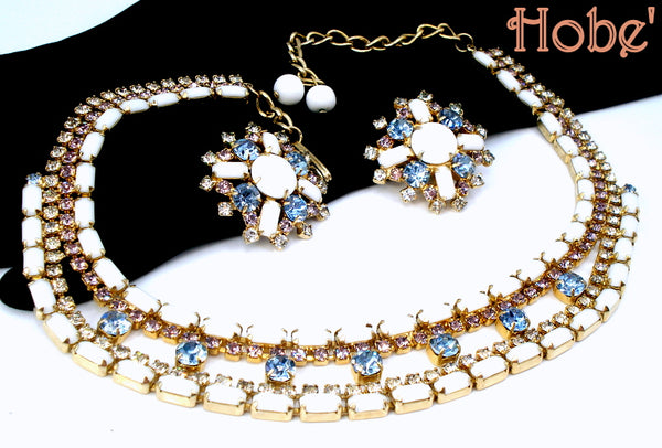 HOBE' Set Necklace Earrings Chalk White Light Sapphire Light Amethyst