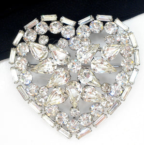 Vintage Heart Brooch 2" Assorted Shape Crystal Rhinestones