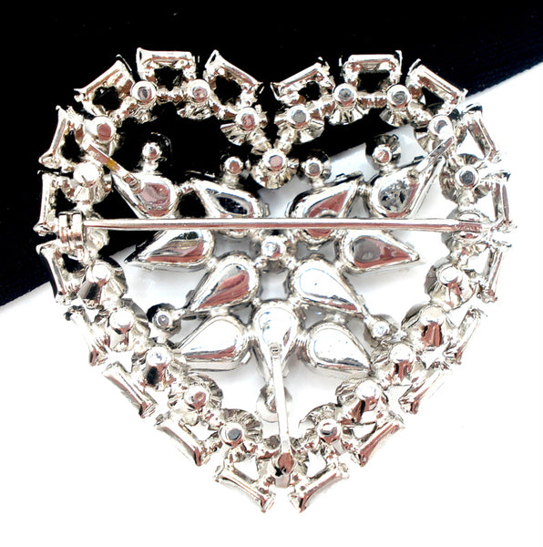 Vintage Heart Brooch 2" Assorted Shape Crystal Rhinestones