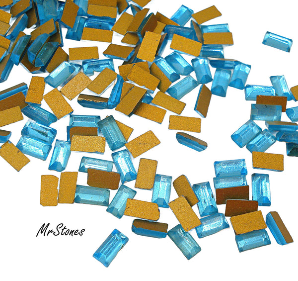 5x2.5mm (3932) Old Czech Aqua Flatback Baguette  4pk/$1.00
