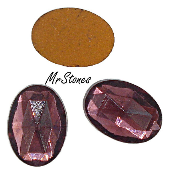 18x13mm (3293) Amethyst Purple Rauten Rose Oval Fully Faceted Top Flat Back