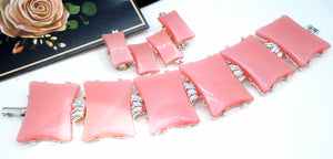Set- Pink Moonstone Lucite Panels Chunky Bracelet Earrings