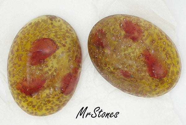 25x18mm (1685) Yellow Golden Glitter Red Free Form Oval Cabochon