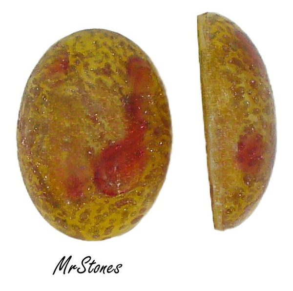 25x18mm (1685) Yellow Golden Glitter Red Free Form Oval Cabochon