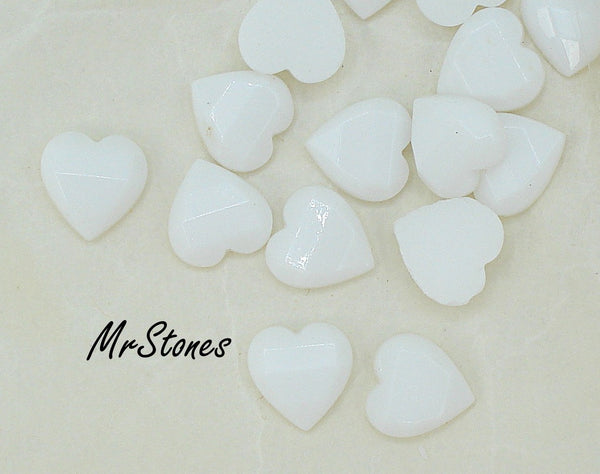 9mm (2800/2) Heart Chalk White Step Cut Top Flat Back West Germany