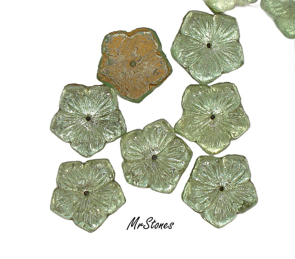 12-13mm Flower Chrysolite Green 5 Petal Flatback Center Bead Hole