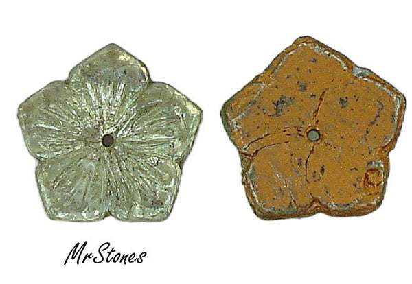 12-13mm Flower Chrysolite Green 5 Petal Flatback Center Bead Hole