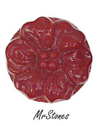 15mm Glass Flower Carved Dark Red Coral Flat Back West Germany