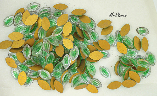 12x7mm Emerald Green Sabrina Glass Ribbed Leaves Flatback Marquise 4pcs/$1.00