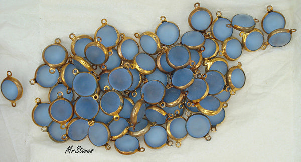 11mm (LINK) (48ss) Bezel Set Gold Tone Setting Lt. Sapphire Frosted Round Connector 2/$1.00