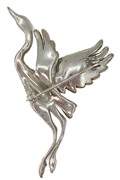 Brooch Bird in Flight Crystal Rhinestones Silver/Gold Tone Green Eye 2 3/4"
