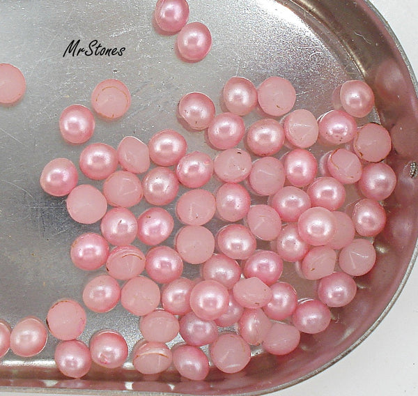 3.5mm Glass Pink Pearl Round Buff Top Doublet 1pc/$0.25 or 10pk/$1.00