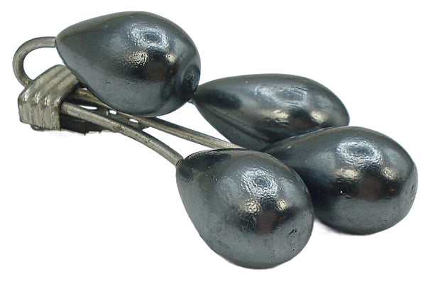 3" Dress Clip Large Dark Gray Pear Shape Silver Tone