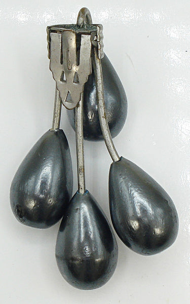 3" Dress Clip Large Dark Gray Pear Shape Silver Tone