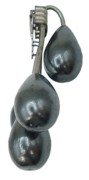 3" Dress Clip Large Dark Gray Pear Shape Silver Tone