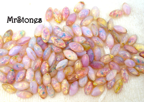 8x4mm (3146) Fire Opal Harlequin Marquise Navette Buff Top Doublet