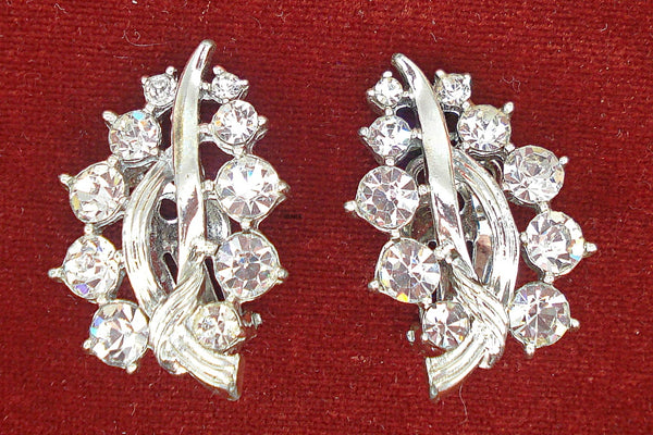 Lisner Earrings Silver Tone Crystal Rhinestones