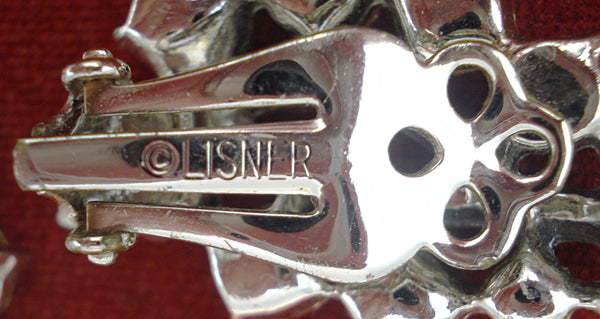 Lisner Earrings Silver Tone Crystal Rhinestones