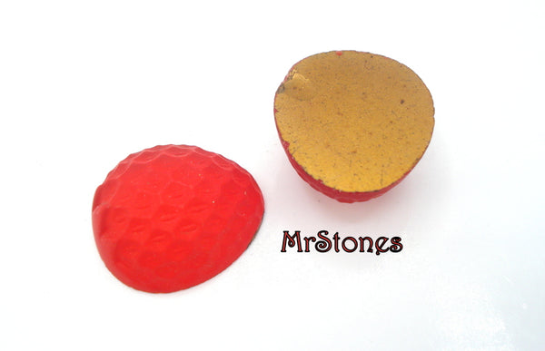 18mm Strawberry Fruit Glass Cabochon Gold Foiled Siam Frosted Matte Glow Finish