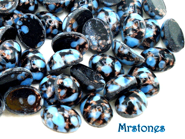 8x6mm (1685) Blue Turquoise Matrix Black Copper Glitter Veins Oval Cabochon