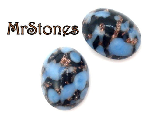 8x6mm (1685) Blue Turquoise Matrix Black Copper Glitter Veins Oval Cabochon
