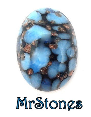 14x10mm (1685) Blue Matrix Black Copper Glitter Veins Oval Cabochon