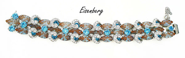 Eisenberg Bracelet Sappharines with Swarovski Aquamarine Dentelles 7" x 1"
