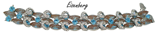 Eisenberg Bracelet Sappharines with Swarovski Aquamarine Dentelles 7" x 1"