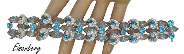 Eisenberg Bracelet Sappharines with Swarovski Aquamarine Dentelles 7" x 1"