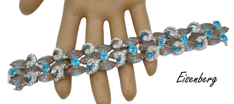 Eisenberg Bracelet Sappharines with Swarovski Aquamarine Dentelles 7" x 1"