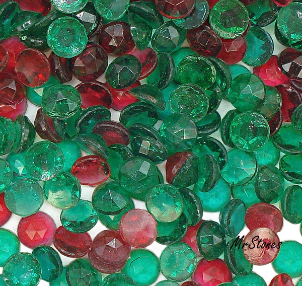 5mm (2020) Emerald Ruby Mix Rauten Rose Cut Round Unfoiled Flat Back 10pk/$1.00