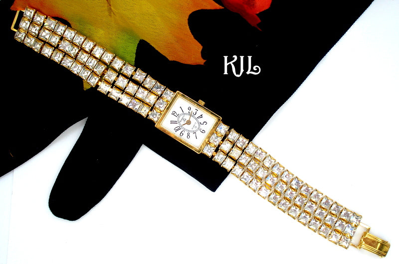 KJL KENNETH JAY LANE~Watch Bracelet Glitzy Rows Crystal