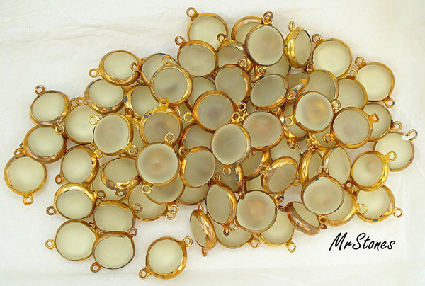 11mm (LINK) (48ss) Bezel Set Gold Tone Setting Jonquil Frosted Round Connector 2/$1.00