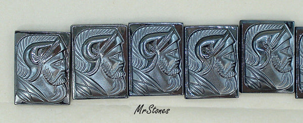 20x15mm Cushion Cameo Hematite Glass Right Facing Warrior 1961 West Germany