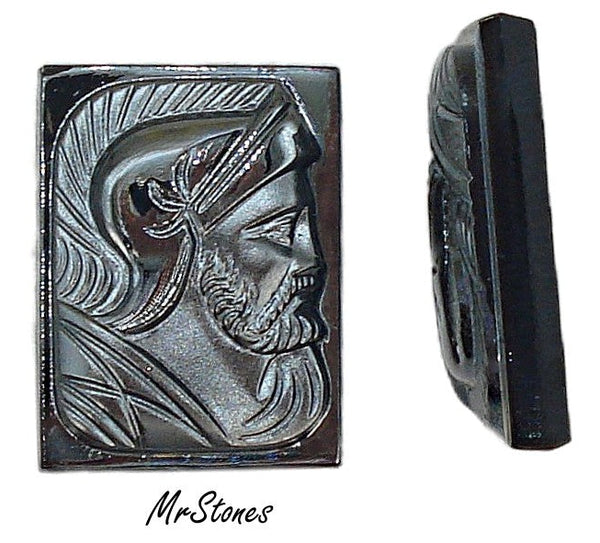 20x15mm Cushion Cameo Hematite Glass Right Facing Warrior 1961 West Germany