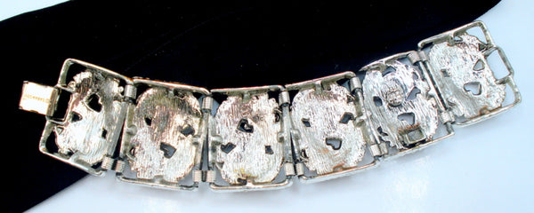 SARAH COV-Chunky Bracelet Silver Tone Ornate Floral Links 7" x 1 3/8"