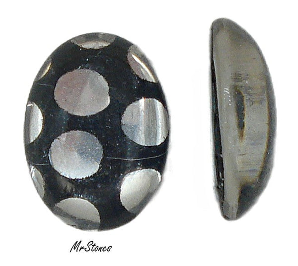 18x13mm (1685) Jet Black Silvery White Polka Dot Clear Oval Cabochon